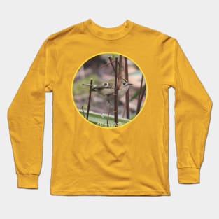 Goldcrest Bird perched on a twig Photograph | Circle | Long Sleeve T-Shirt